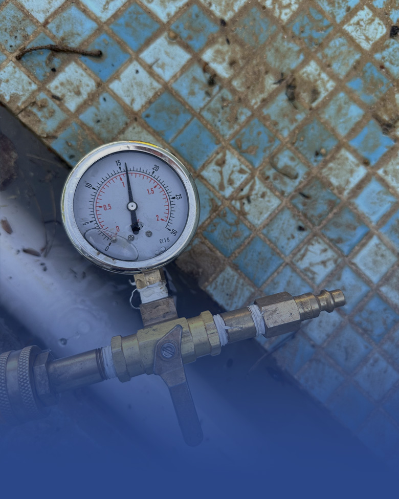 A pressure gauge fitted to pool pipework